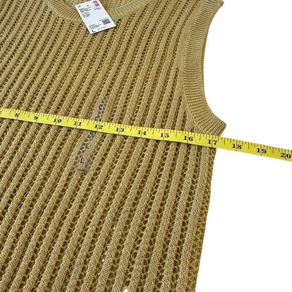 Uniqlo Women's Yellow Open Knit Mesh Crewneck Sleeveless Sweater‎ Top, Large - Picture 7 of 8